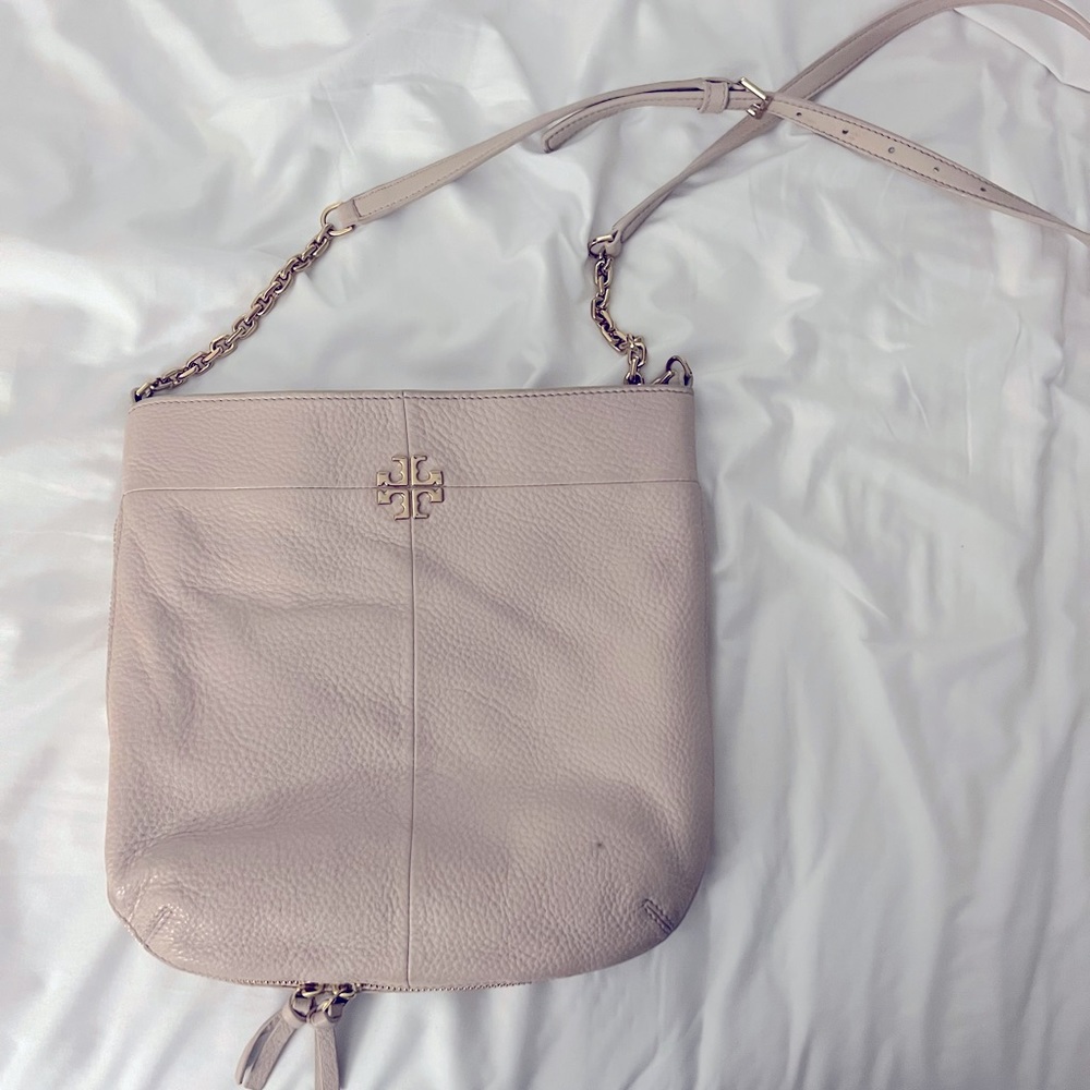 Tory Burch Light Oak Leather Ivy Convertible Swing Pack Pink Hobo Bag